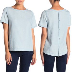 Susina - Blue & white vertical stripped top with adorable button back